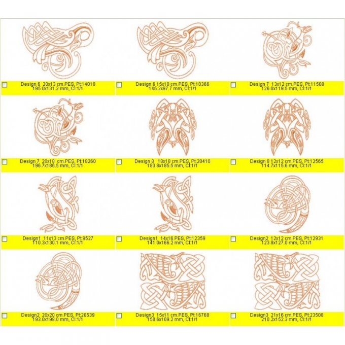 Oiseaux celtes et dragons celtes - set complet - 8 motifs