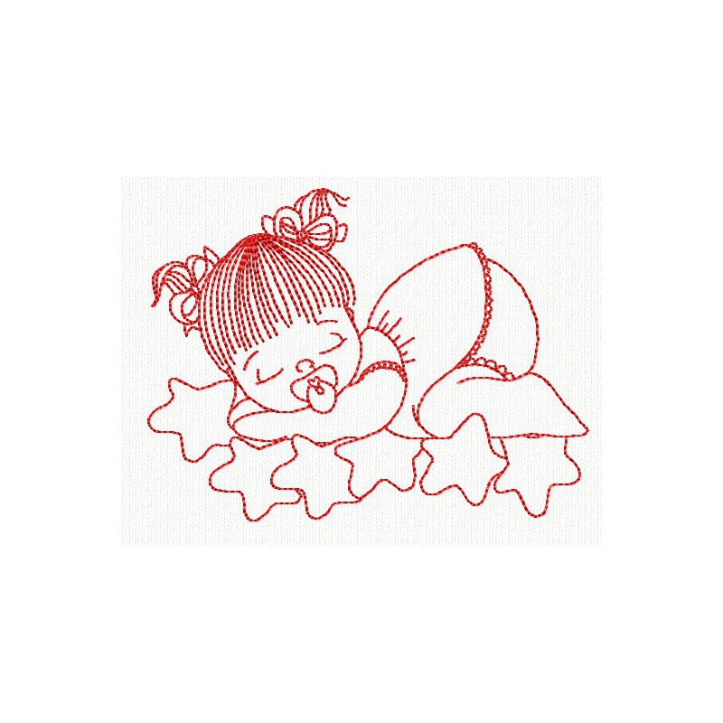 Bébé fille en redwork - motif n°4