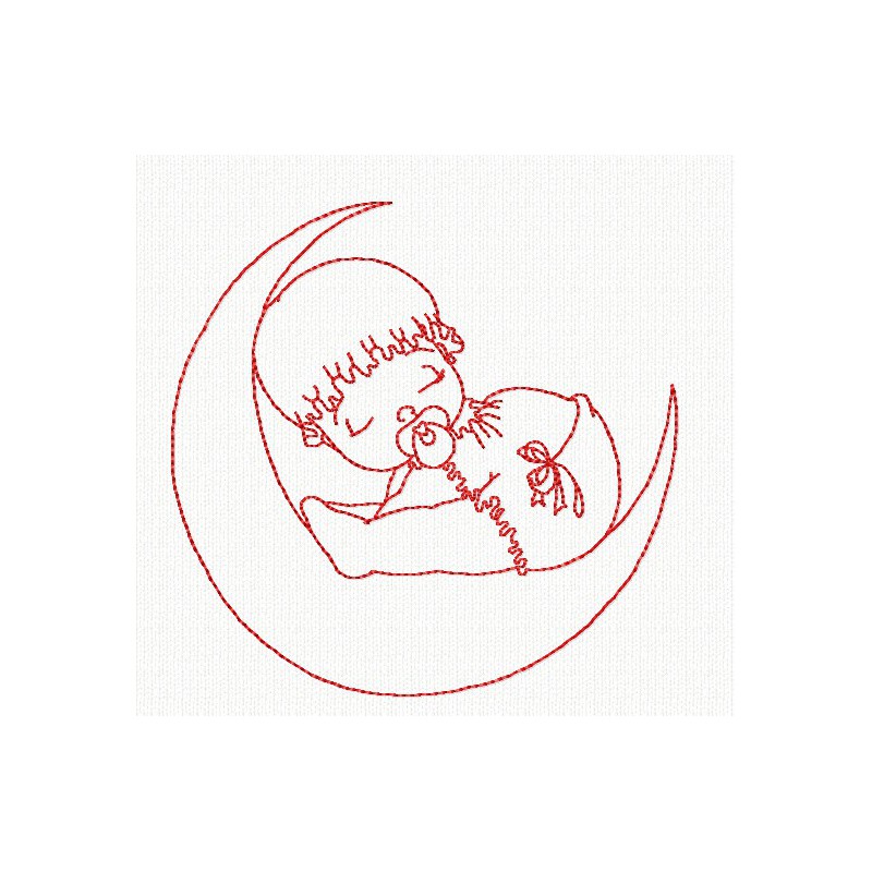 Bébé fille en redwork - motif n°5