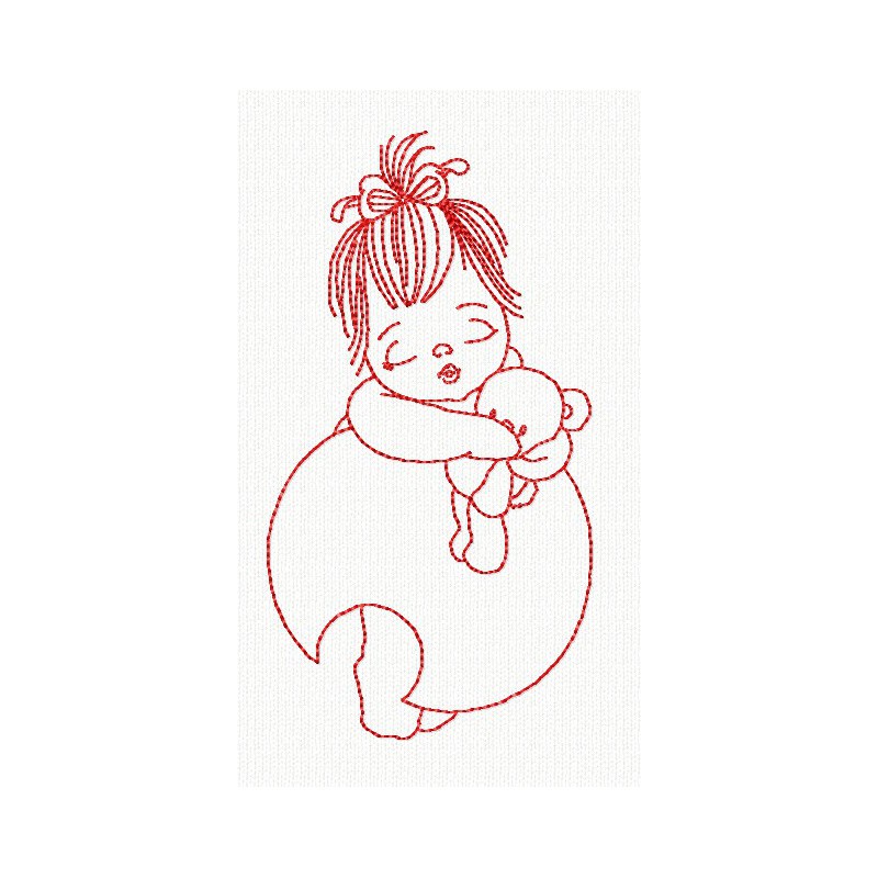 Bébé fille en redwork - motif n°8