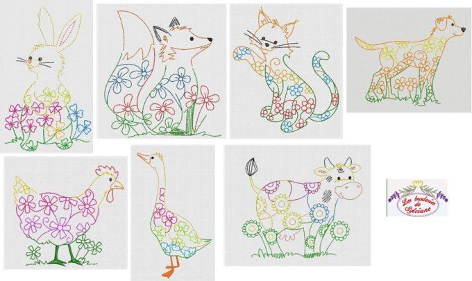 Les animaux en fleurs - La collection complète de 7 motifs