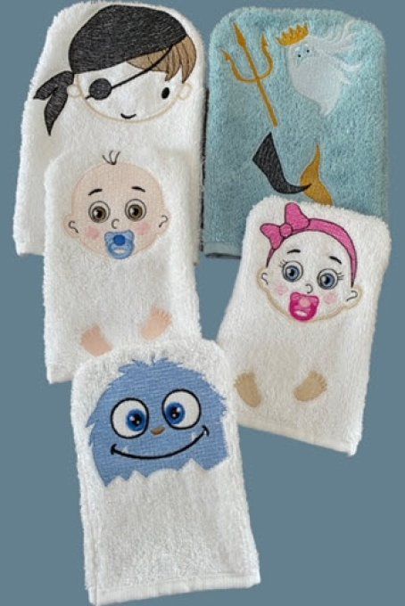 Les gants série 11 , la fille, le garçon, pirate, petit monstre et triton