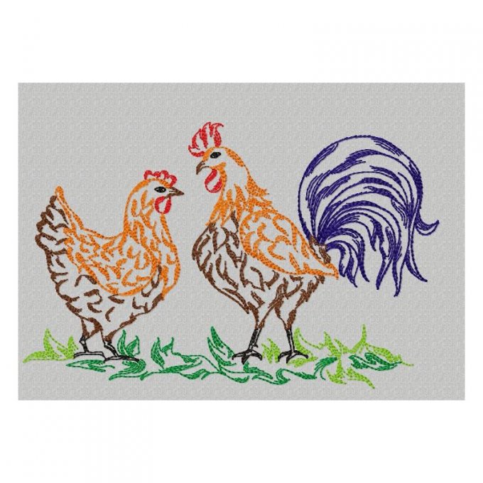Coq, poules et poussins - motif n°2