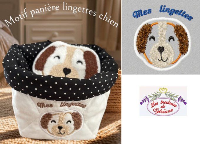 Motif panière lingettes chien