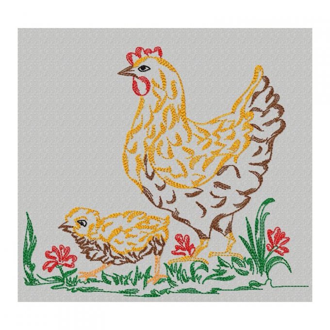 Coqs, poules et poussins - motif n°5