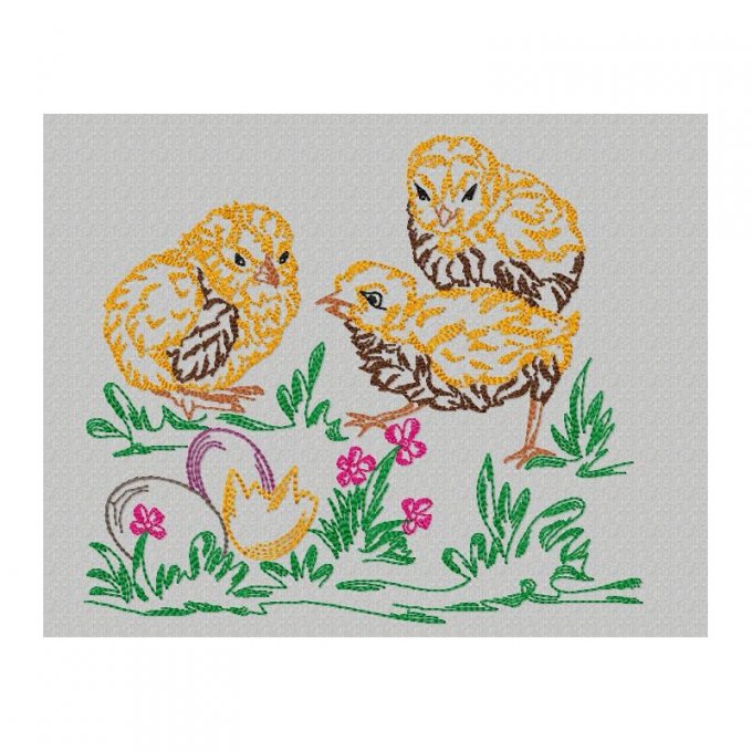 Coqs, poules et poussins - motif n°8