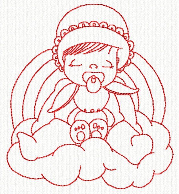Bébé fille en redwork - motif n°3